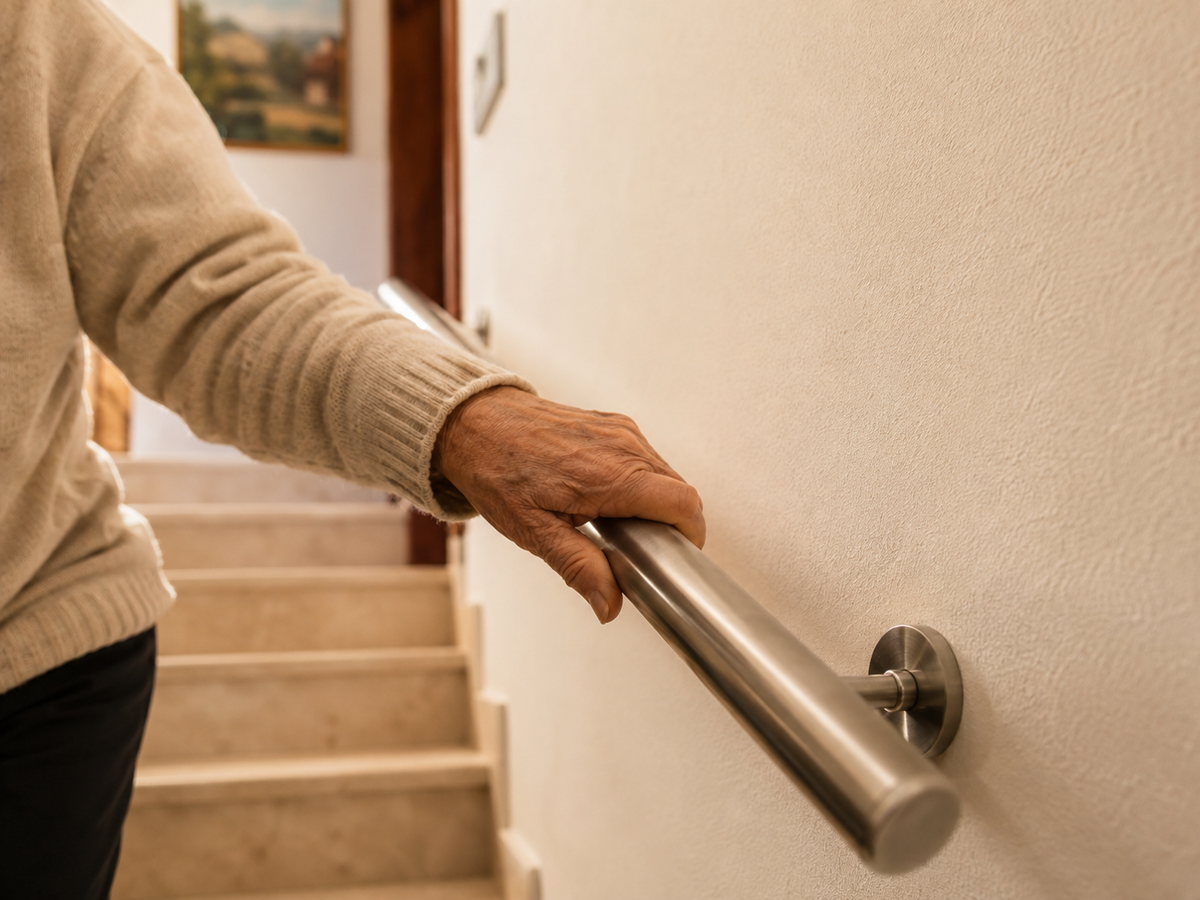 scala sicura con corrimano per appoggio