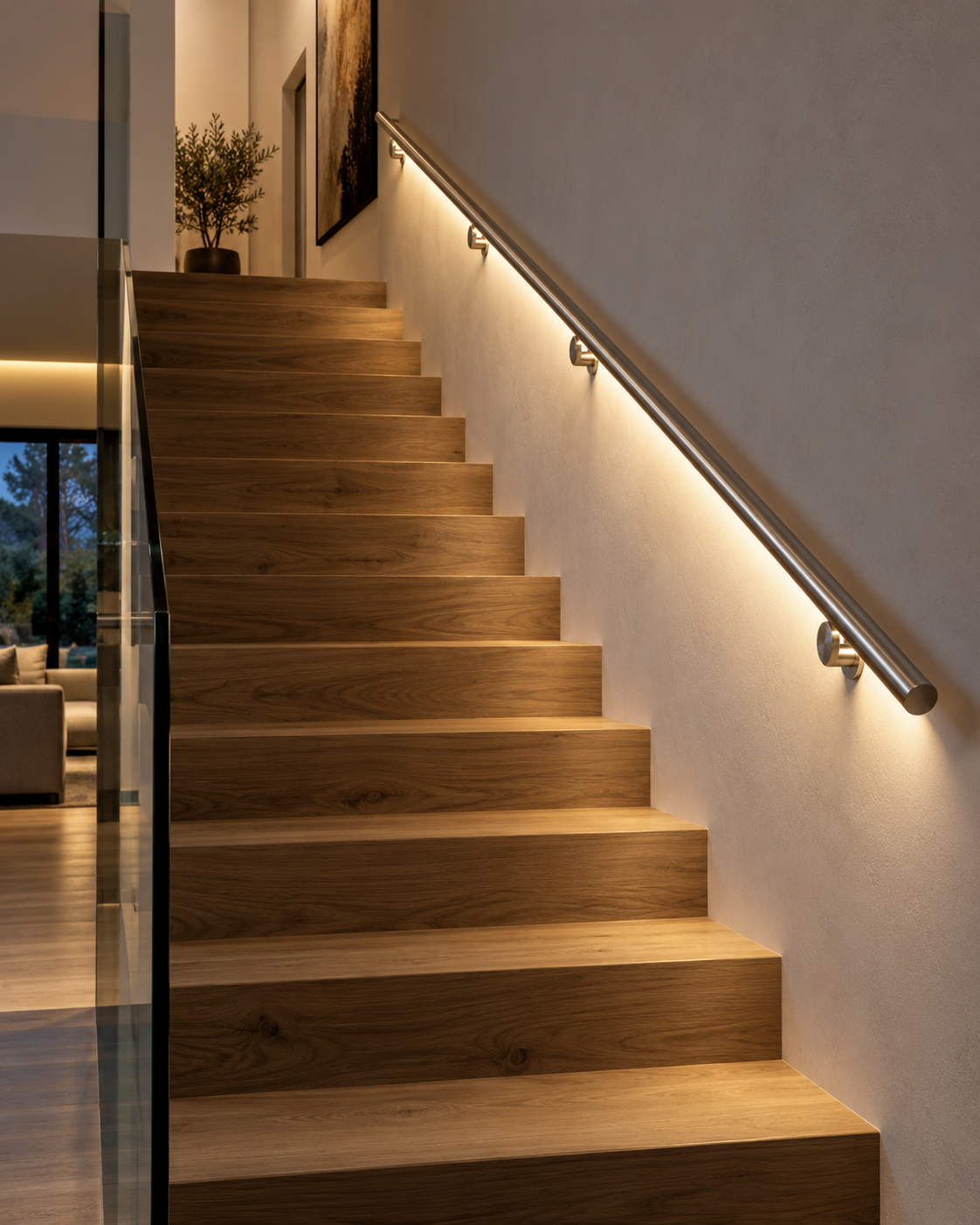scala con corrimano illuminato