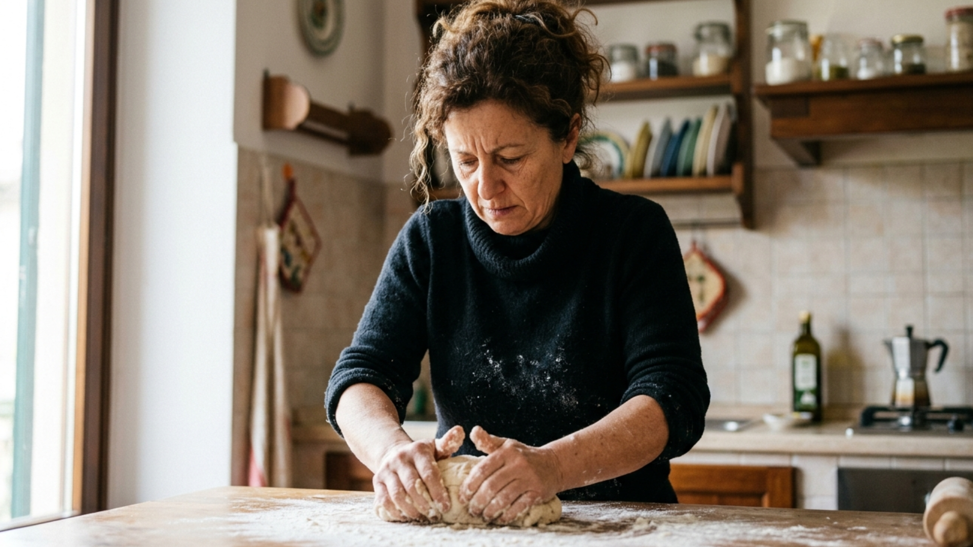donna impasta in cucina molto frustrata