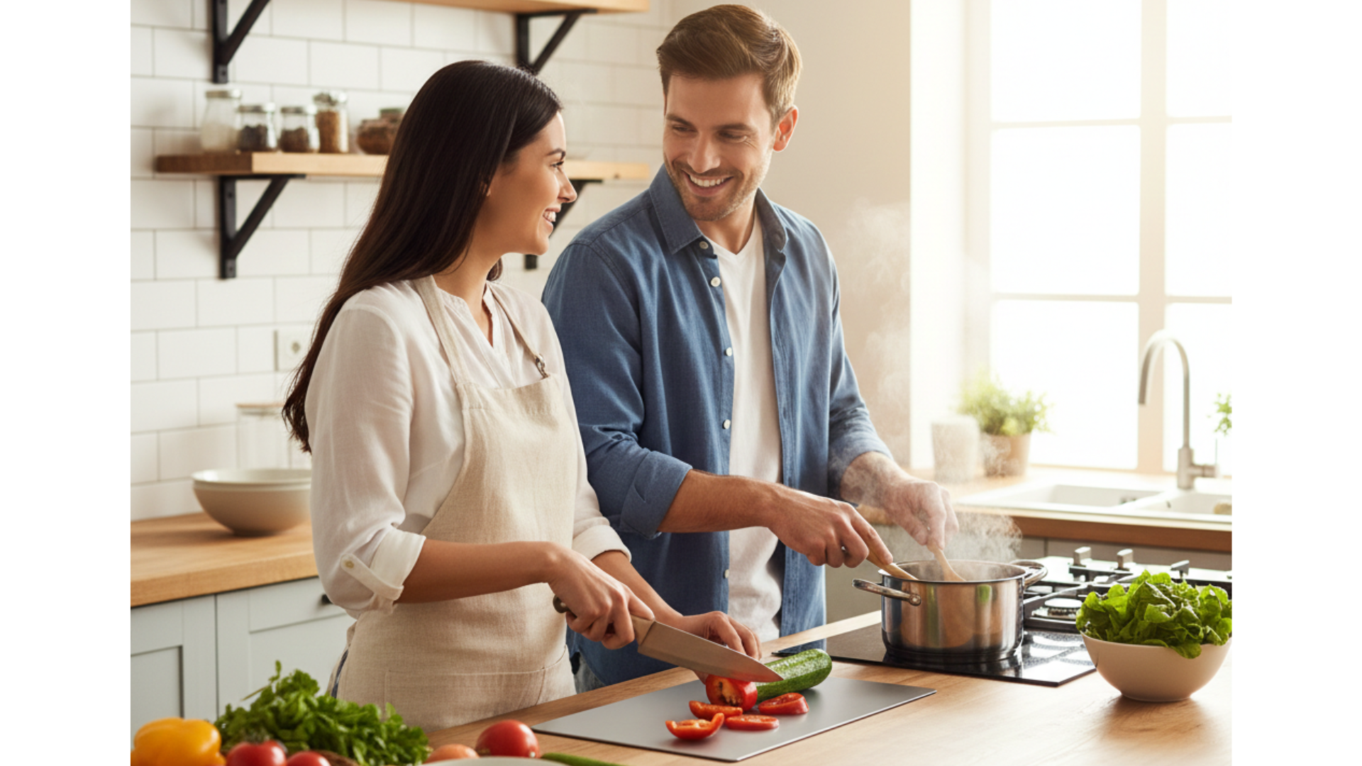 coppia in cucina che cucina