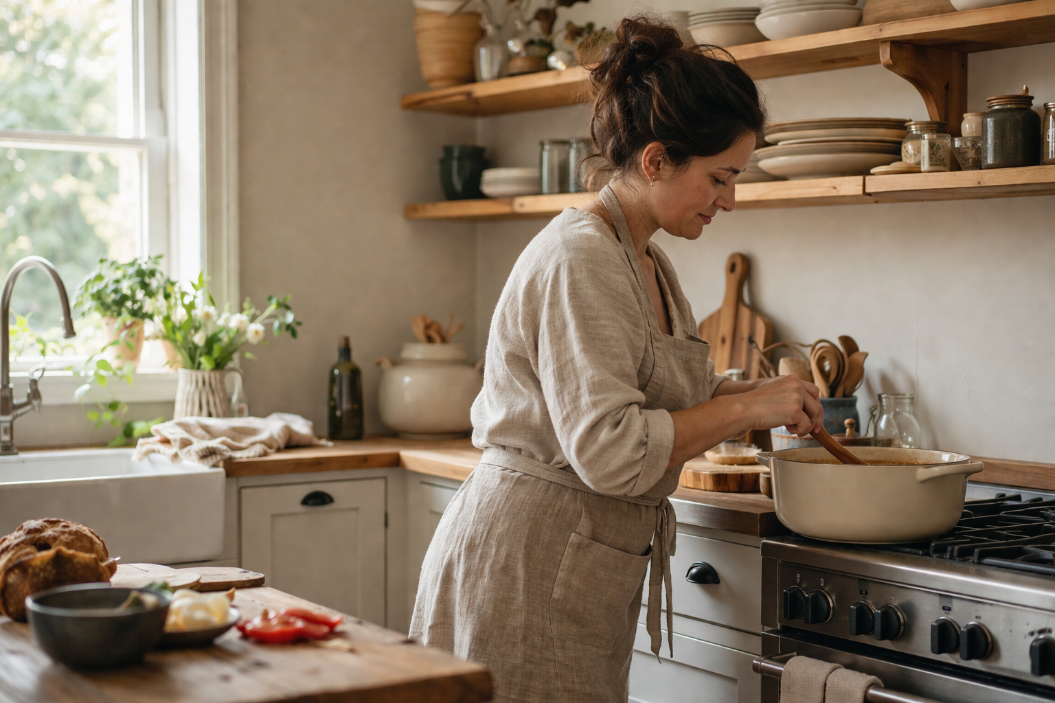 donna che cucina in casa 