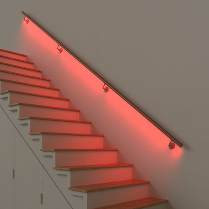 Corrimano in acciaio inox verniciato "Corten" con predisposizione per LED, modello TONDO