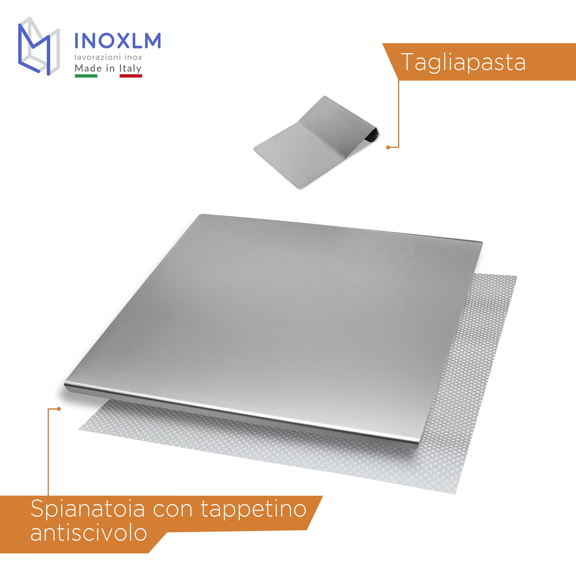 Set 3 Pezzi Spianatoia Acciaio Inox - Tagliere, Tarocco E Mattarello Made In Italy - Foto 11