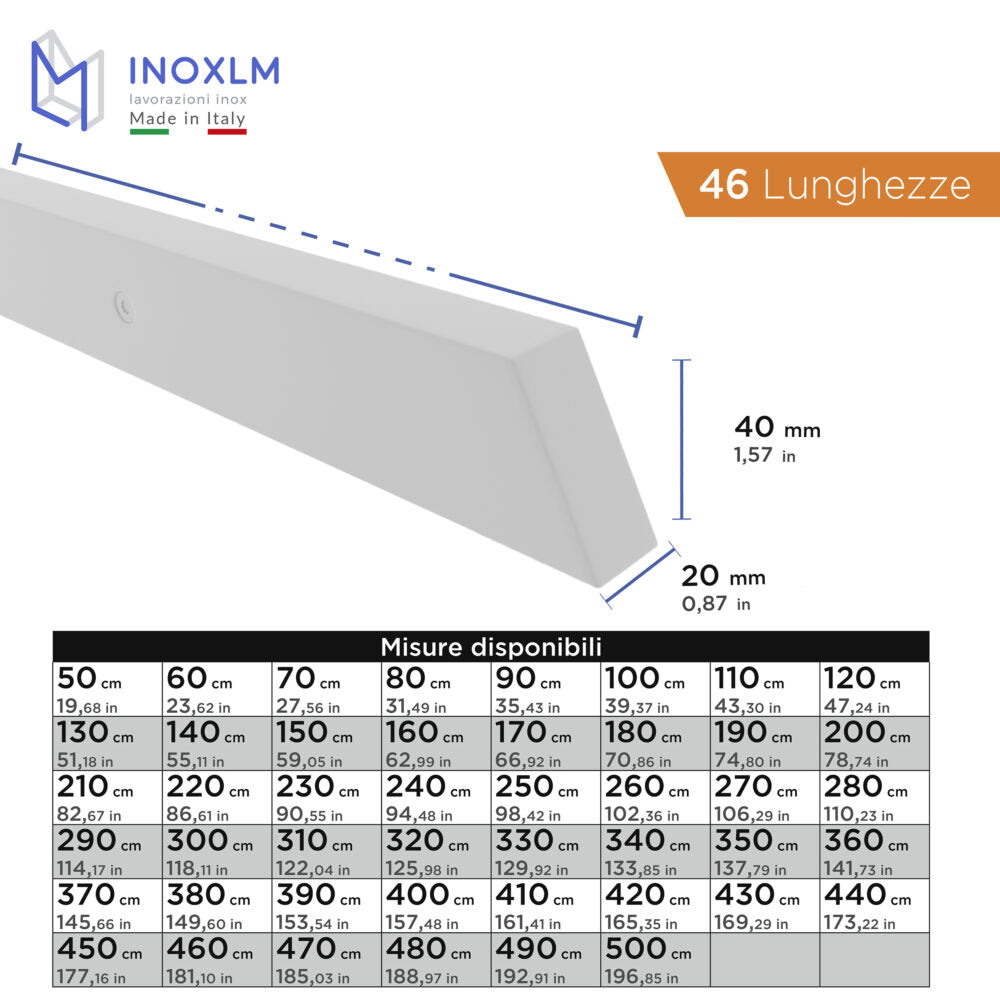 Corrimano rettangolare in acciaio verniciato Bianco, sezione 40x20