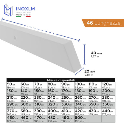 Corrimano rettangolare in acciaio verniciato Bianco, sezione 40x20