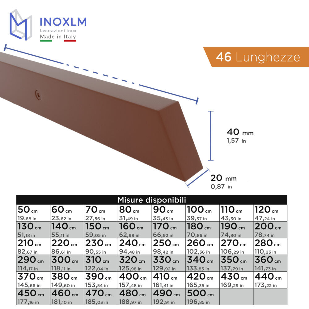 Rectangular handrail in painted Corten steel, section 40x20