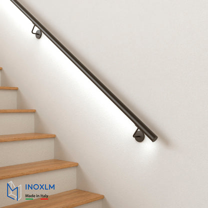 Handrail in "Black" painted stainless steel with provision for LED, ROUND model