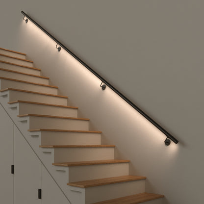 Handrail in "Black" painted stainless steel with provision for LED, ROUND model