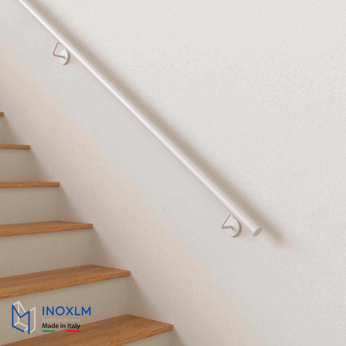 Handrail in "White" painted stainless steel with provision for LED, ROUND model