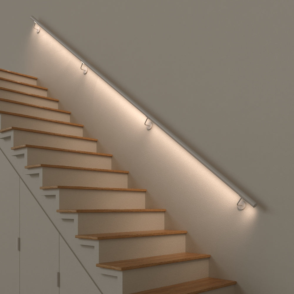 Handrail in stainless steel painted "White" with LED Warm Light 3000k, ROUND model