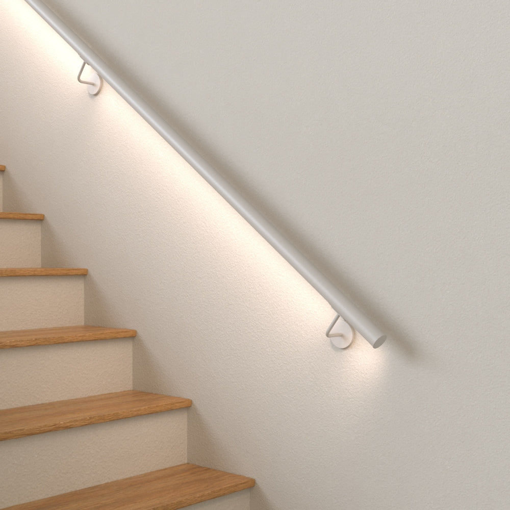 Handrail in stainless steel painted "White" with LED Warm Light 3000k, ROUND model