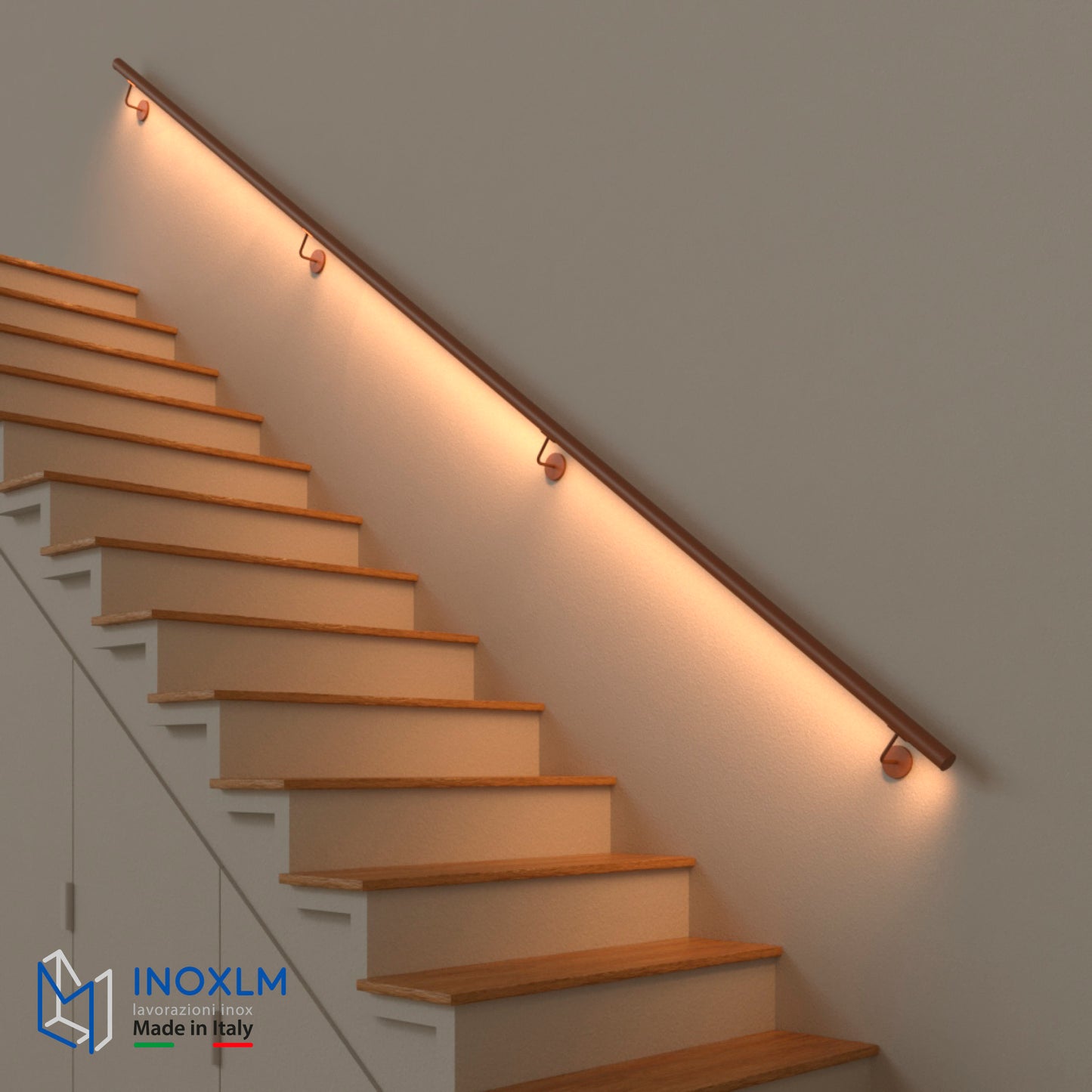 Handrail in stainless steel painted "White" with LED Warm Light 3000k, ROUND model