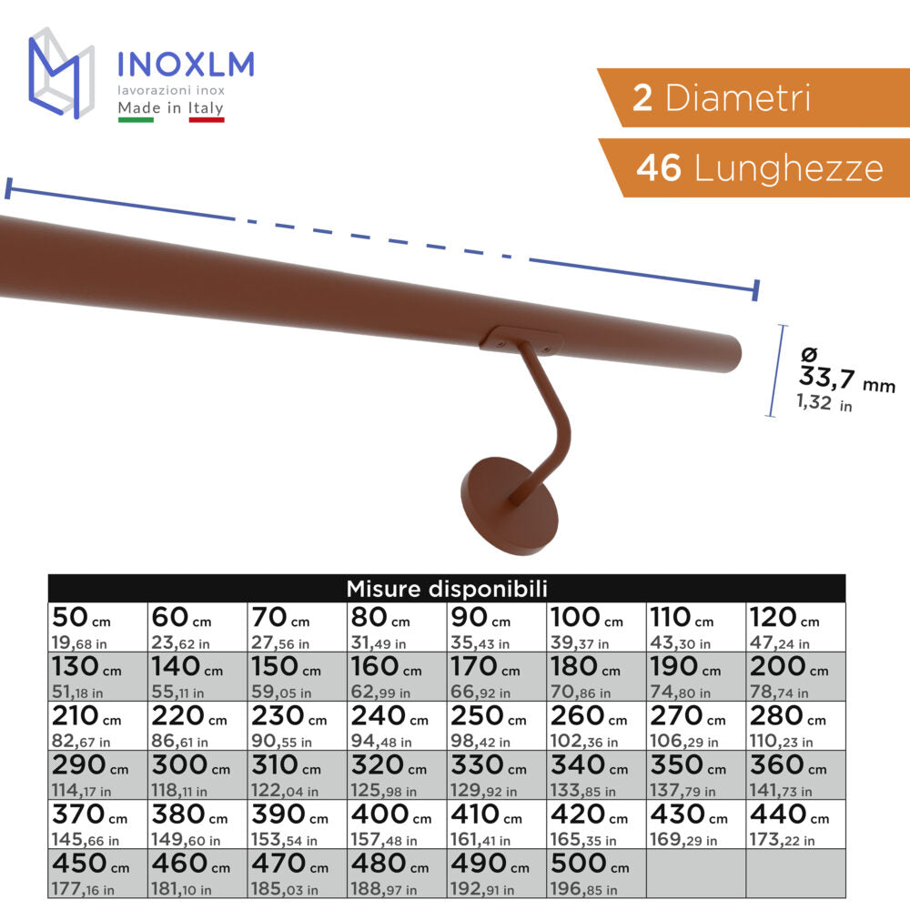 Corrimano tondo Ø 33,7 mm in acciaio verniciato Corten