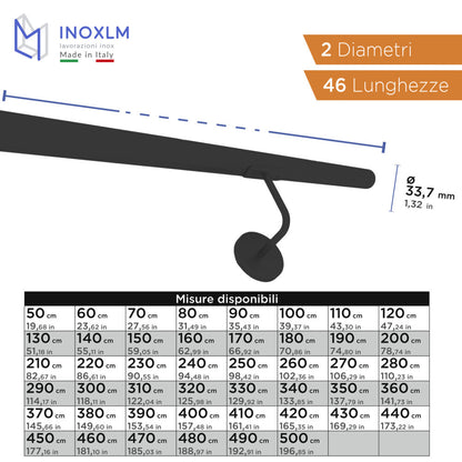 Corrimano tondo Ø 33,7 mm in acciaio verniciato Nero