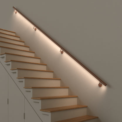 Corrimano in acciaio inox verniciato "Corten" con predisposizione per LED, modello TONDO