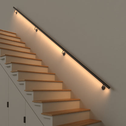 Corrimano in acciaio inox verniciato "Nero" con LED Luce Calda 3000k, modello TONDO